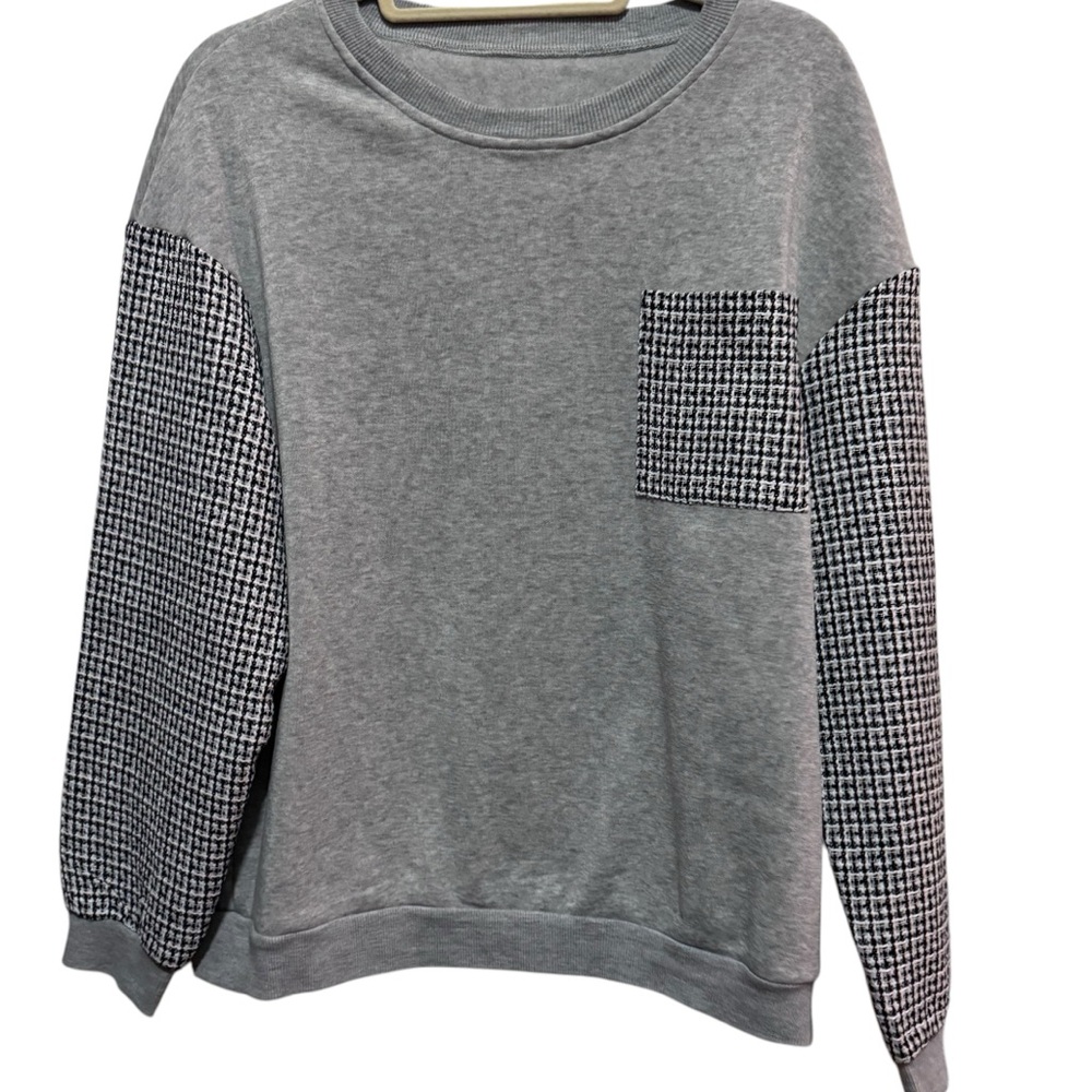 SHEIN- Houndstooth print drop Shoulder Sweatshirt - black / grey - size M - Picture 9 of 12
